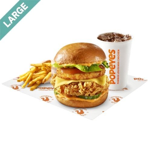 Popeyes Large Spicy Deluxe Superstack Sandwich