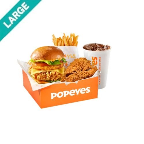 Popeyes Spicy Deluxe Superstack Sandwich Large Box Meal